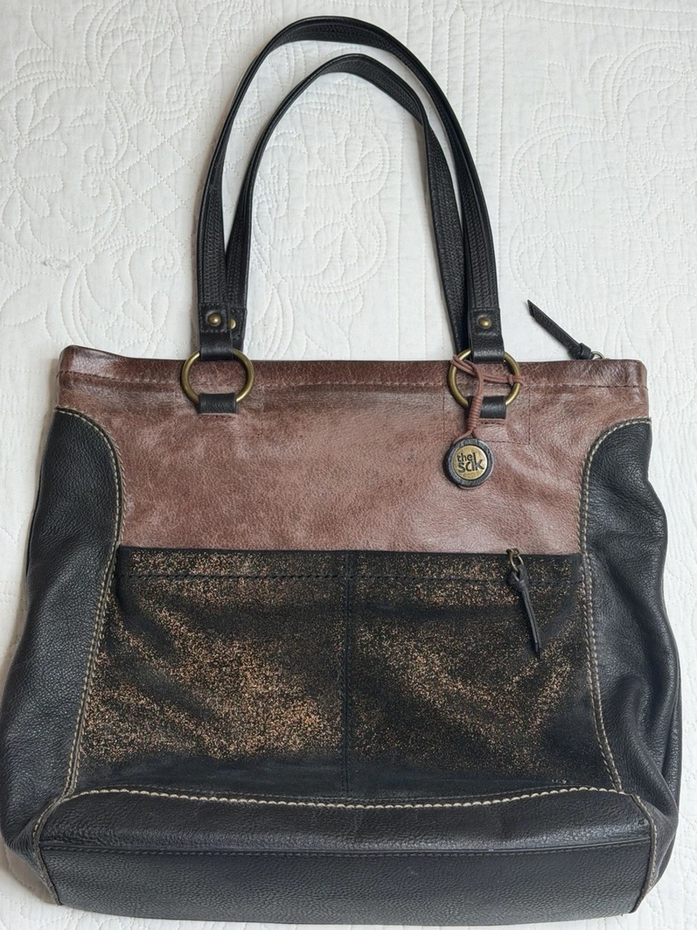 The Sak Two-Tone Brown & Black Leather Tote Bag